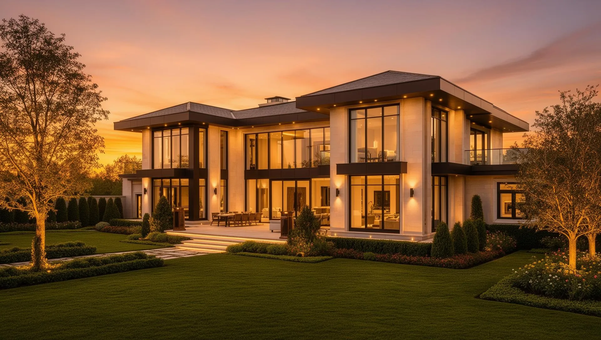A beautiful family home at sunset